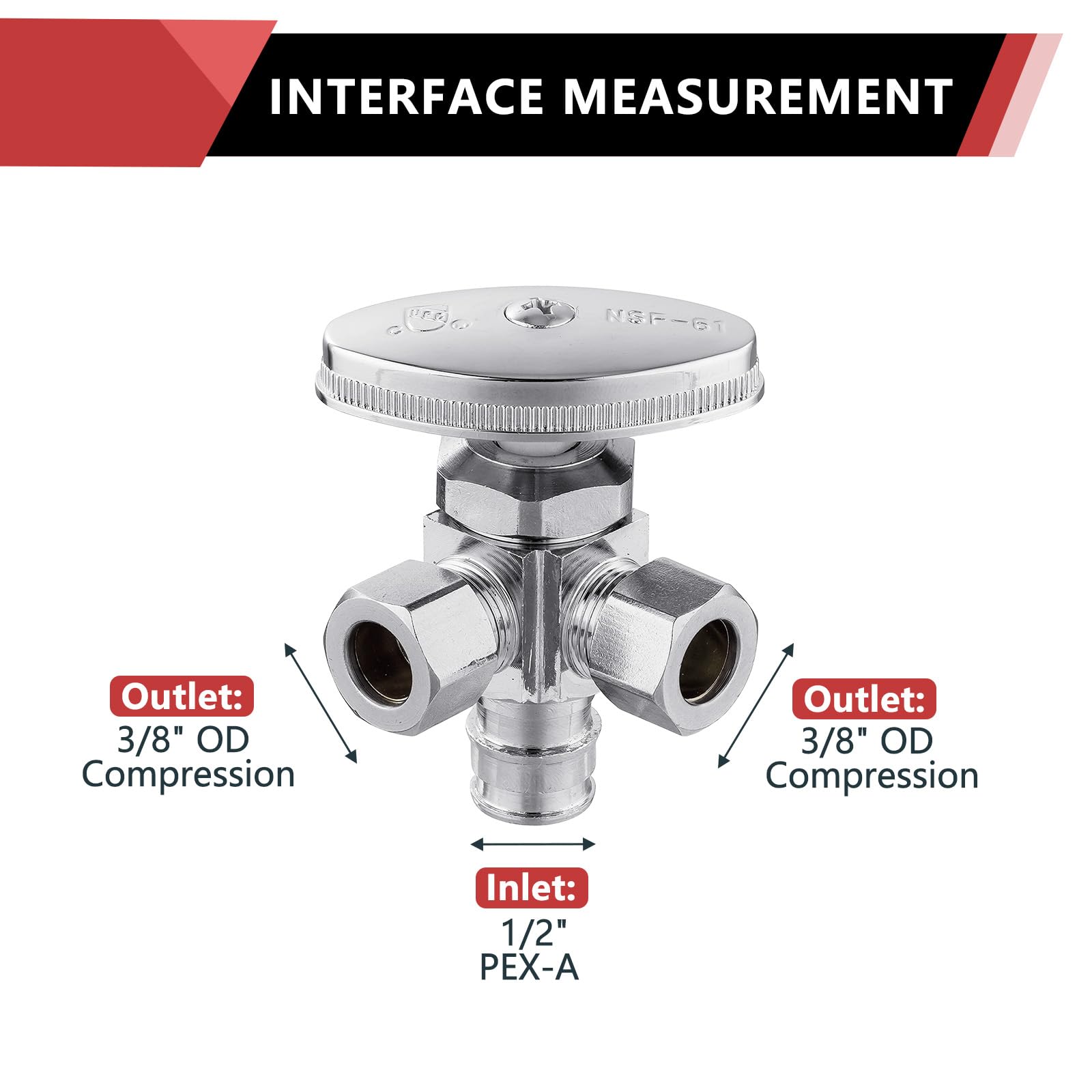 Pack of 2) EFIELD Multi-turn Dual Outlet Angle Stop Valve, Multi